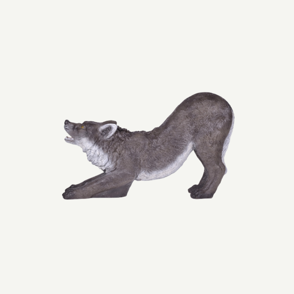 3D Tier Franzbogen Schwarzerwolf knieend