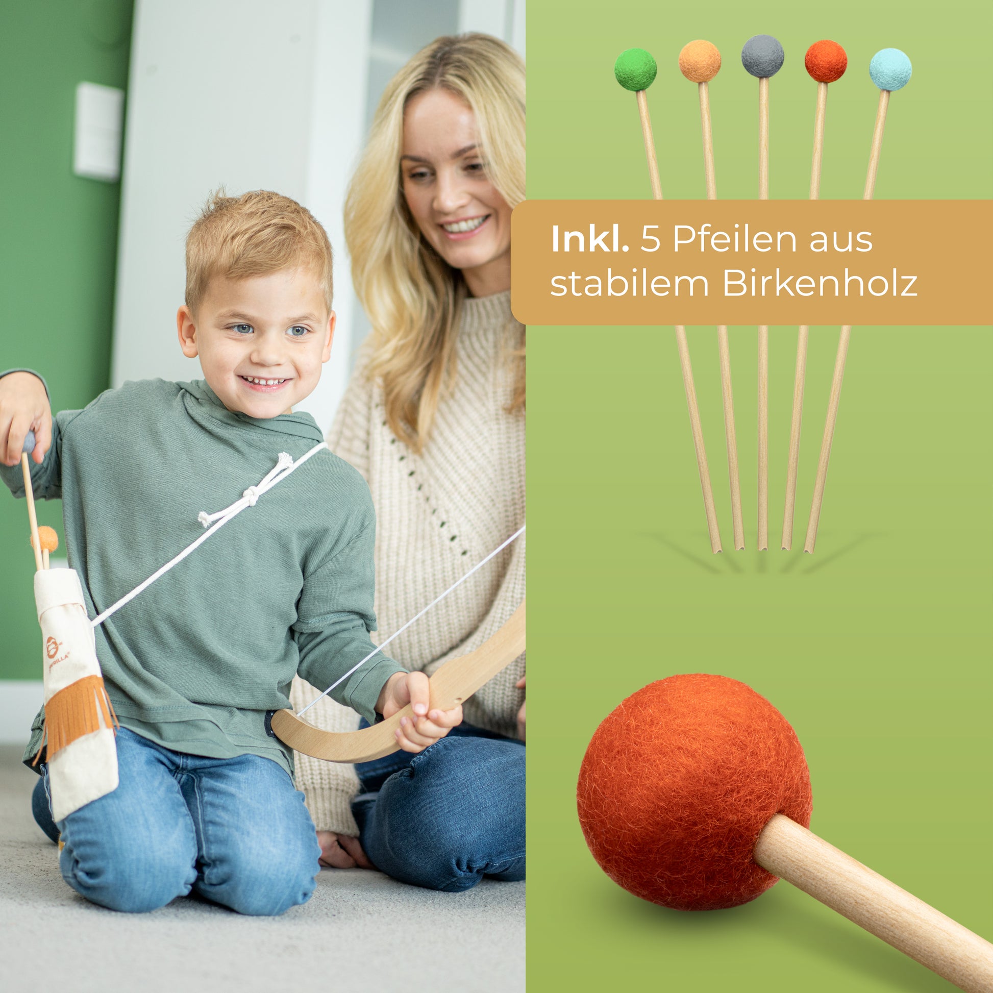 BOWRILLA Pfeil und Bogen Holzspielzeug