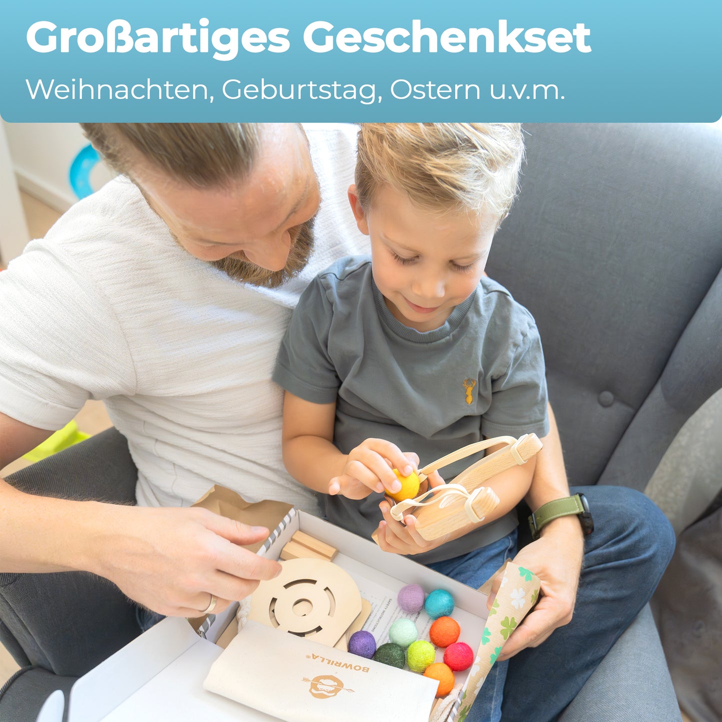 BOWRILLA Abenteurer-Zwille Set – Holz, mit Filzkugeln & Zielen